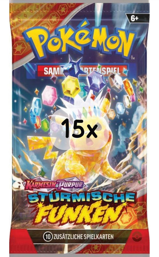 15x Pokémon-DE TCG Booster [SSP] Stürmische Funken