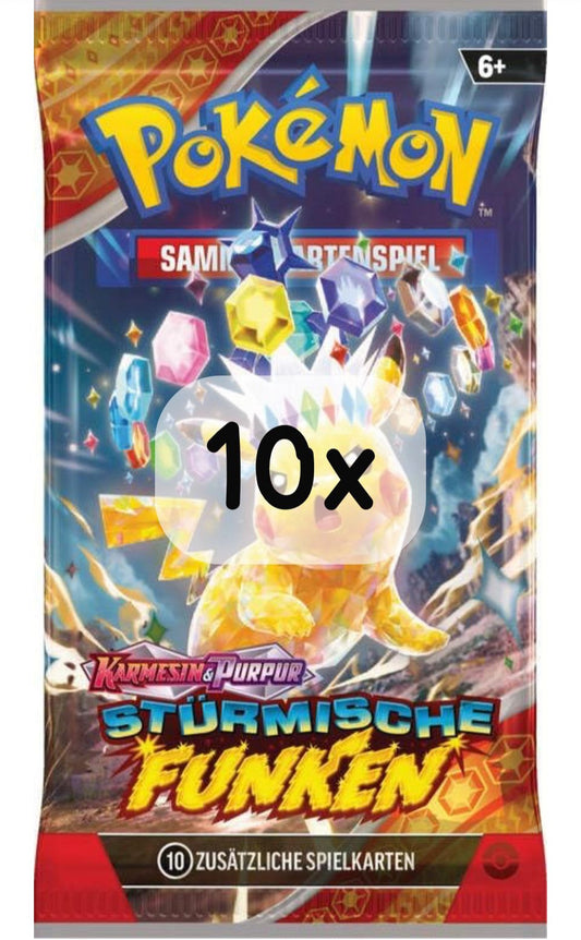 10x Pokémon-DE TCG Booster [SSP] Stürmische Funken