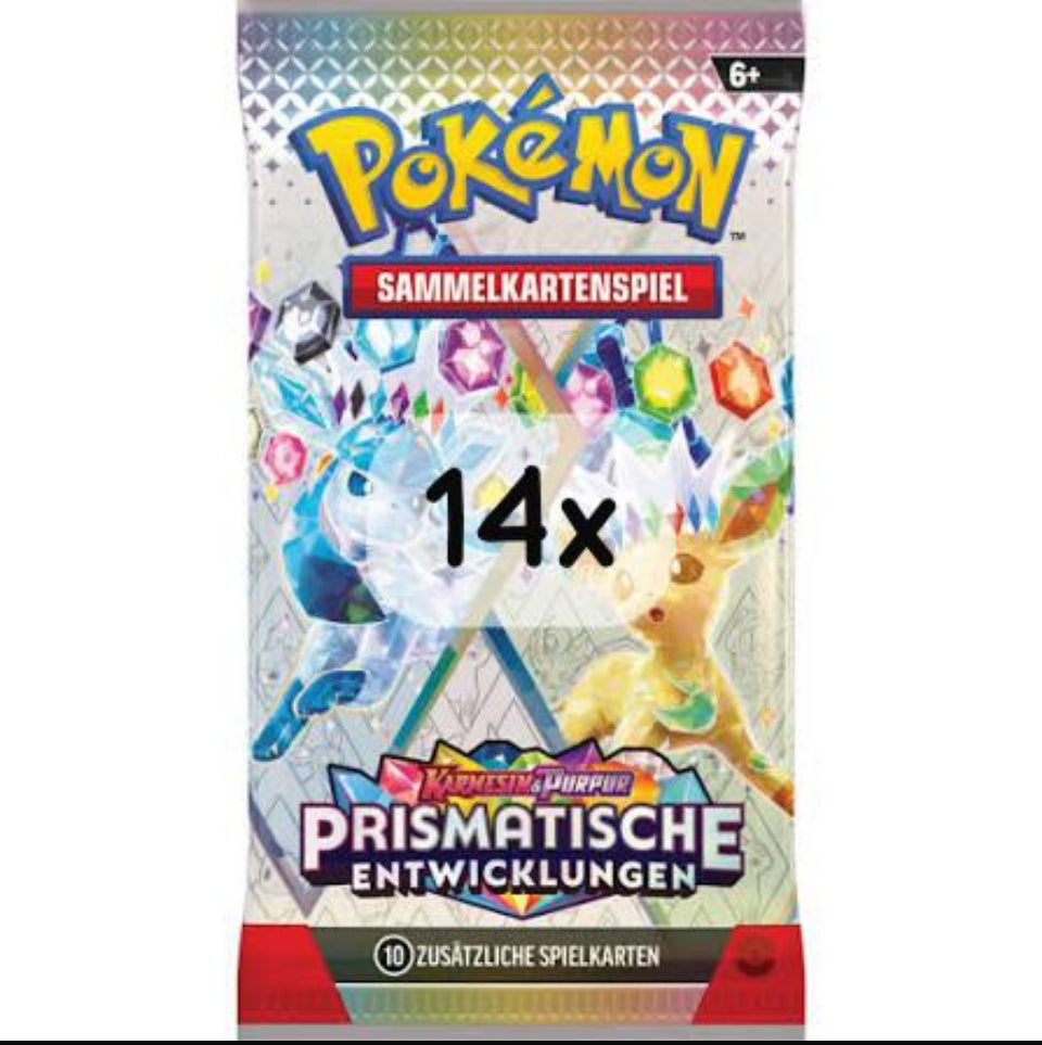 14x Pokémon-DE TCG Booster [PRE] Prismatische Entwicklungen